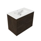 Saniclass Badkamermeubelset - 80x45x62cm - Vygo keramische wastafel wit - 1 wasbak - 1 kraangat - 2 lades - mat eiken charcoal
