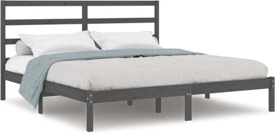 vidaXL Bedframe Massief Grenenhout Grijs 200x200 cm
