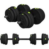 Ensemble d'haltères avec barre et poids, 25 kg, antidérapant, respectueux du sol, noir/vert