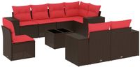 vidaXL 9-delige tuinbankset met kussens, bruin, polyrotan