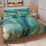 PETTI Artigiani Italiani - Dekbedovertrek 160 x 200 cm, microvezel beddengoed met digitale print + 1 kussensloop 50 x 80 cm - Made in Italy - Marble Green