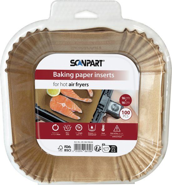 Scanpart Airfryer bakpapier wegwerpbakjes - Vierkant 16x16cm bodem - 100 stuks