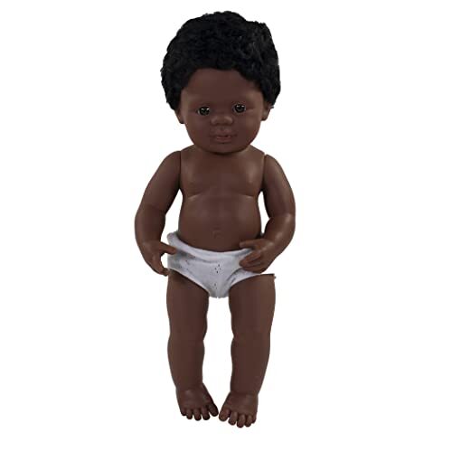 Miniland 31059 Babypop Afrikaanse Amerikaanse jongen 38 cm in polybag, Zwart