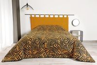LINDER Gewatteerde sprei met etnisch patroon, geweven en geverfd in Frankrijk, rechthoekig, kleur: geel en zwart, afmetingen: 240 x 260 cm, polyester/katoen en watten van 100% polyester, collectie