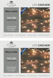 Merkloos 2x stuks lichtdraad cascade lichtsnoer met 8 lichtdraden van 200 cm - 160 warm witte Leds - Kerstverlichting