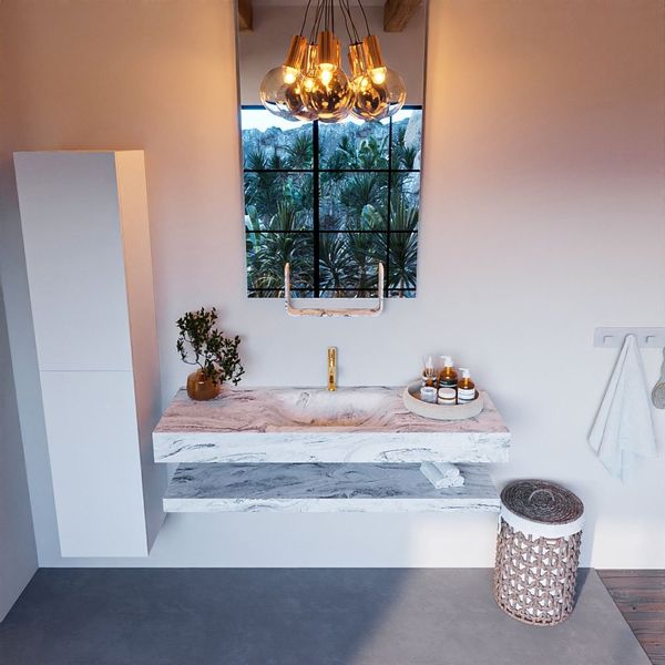 MONDIAZ ALAN-DLUX Badmeubelset 130cm Glace met planchet en vrijhangende wastafel - Glace ADX130GlaPLM1Gla