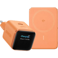 Anker Nano MagGo Draadloze Powerbank 5.000 mAh Oranje + Anker Nano Oplader 45W Oranje