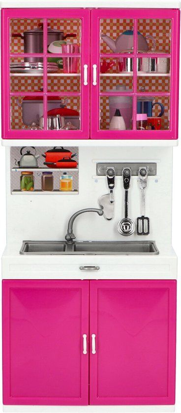 Fleur Keuken Speelset Gootsteen Met Keukenkastjes - Blauw - Kunststof - 98 cm