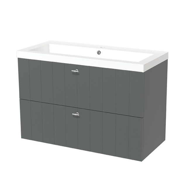 Maxaro Badkamermeubel 100cm Modulo Middengrijs 2 Lades Lamel Wastafel Mineraalmarmer