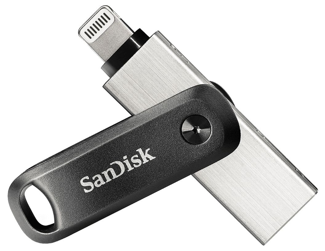 SanDisk iXpand Flash Drive Go - 64GB - USB Type-A / Lightning - Black/Silver