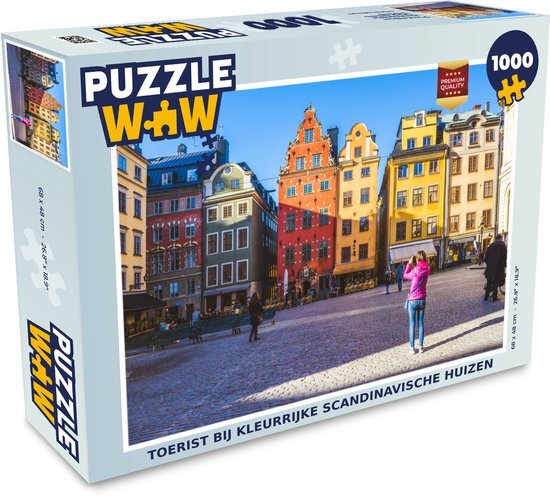 MuchoWow Puzzel Toerist bij Kleurrijke Scandinavische huizen - Legpuzzel - Puzzel 1000 stukjes volwassenen