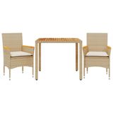 vidaXL 3-delige tuinset met kussens, poly rattan en acaciahout, beige