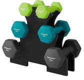 SONGMICS Halterset, 3 paar, 2 x 1 kg, 2 x 2 kg, 2 x 3 kg, opbergstandaard, sportkamer, krachttraining, antislip neopreen coating