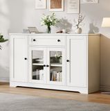STILVORA Dressoir Met 4 Deuren 2 Glazen Deuren 1 Lade Verstelbare Planken Voor Woonkamer Eetkamer En Hal Wit MDF Spaanplaat 138x40x83 Cm