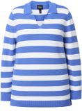 Ulla Popken - Dames Trui met strepen, polokraag, lange mouwen - Egeïsch blauw - Maat 42+
