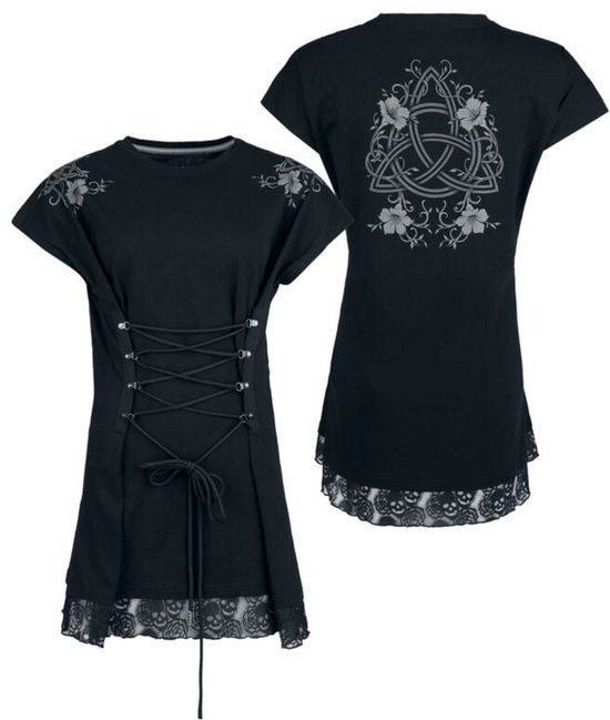 Black Premium by EMP Zwarte Oversized T-shirt met Skull-Roos Kant - Dames - L