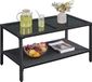 Merkloos Polyrotan Tuintafel - Koffietafel met Plank en Plaat, Geschikt voor Binnen en Buiten (Grijs)