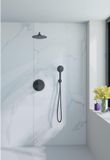 FortiFura Calvi inbouw regendoucheset – Ø25 cm hoofddouche – 35 cm gebogen wandarm – 3-standen ronde handdouche – zwart mat