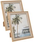 Atmosphera Fotolijstje Java - 2x - voor 20 x 25 cm foto - beige - mdf/glas - ornament frame linnen - 24.5 x 29.5 cm - staand/hangend