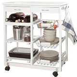 BAKAJI Keukenwagen van hout, trolley ruimtebesparend, 3 vakken, 3 manden, frame met wielen, afmetingen 67 x 37 x 75 cm, kleur wit