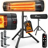 TRESKO® Radiateur infrarouge 2500W avec télécommande pour intérieur et extérieur | Réchauffeur de terrasse avec trépied réglable en hauteur | Réchauffeur de terrasse électrique 3 niveaux de chauffage | Radiateur infrarouge extérieur