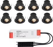 HOFTRONIC Set van 8 Medina LED Mini Inbouwspots - Zwart - 12 Volt 3 Watt 150 Lumen - Kantelbaar - Verzonken - 2700K Warm Wit - IP44 Waterdicht