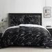 TRANKIELO® - Ensemble de literie 135 x 200 cm - 4 pièces - Microfibre - Noir avec motif marbre - Repassage facile