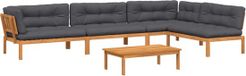 vidaXL 5-delige loungeset met kussens, massief acaciahout, antraciet/donkerbruin