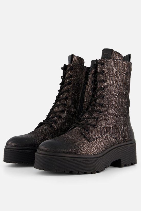 Lazamani Metallic Veterboots grijs Leer - Maat 39