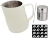 Unyqoos® Ensemble complet pour créations de café avec mousseur à lait et outils de décoration, 450 ml, Acier inoxydable, Blanc