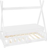 ML-Design Kinderbed Tipi 70x140 cm wit dennenhout incl. matras H-10cm uitvalbescherming lattenbodem