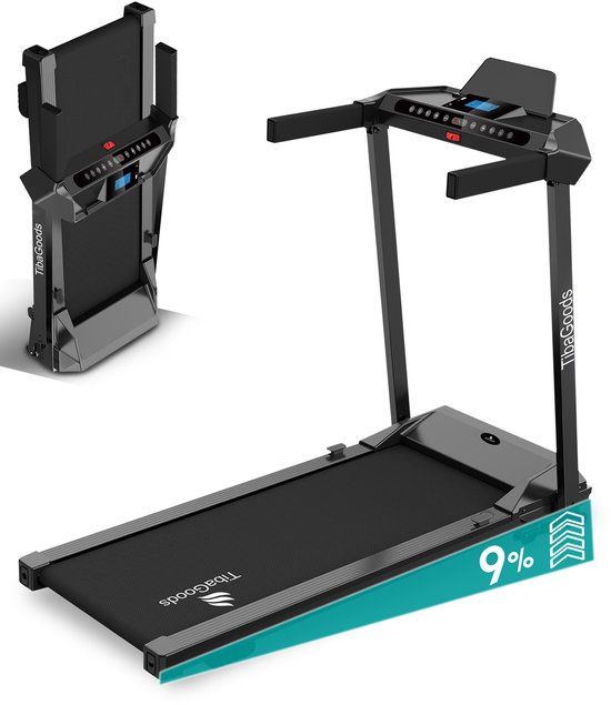 TibaGoods Elektrische Loopband - 1 t/m 12 km/u - Inklapbaar - 9% Hellingsfunctie - Zwart