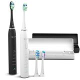 TrueLife SonicBrush Clean30 Duo Sonische tandenborstel met 5 modi, 30 dagen accu, USB-C, timer, IPX7 waterdicht, 2 tandenborstels met borstels en reisetui (zwart en wit)