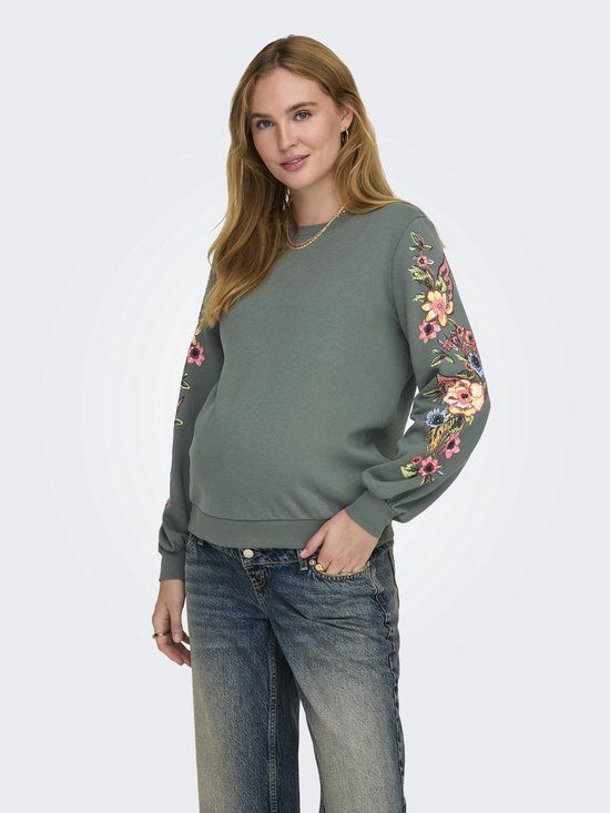 ONLY MATERNITY ONLY - OLMCONNY LIFE L/S O-NECK SWT - Dames - Trui - Katoen/Polyester - Maat M - Groen