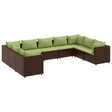 VidaXL 9-delige Loungeset met Kussens Poly Rattan Bruin