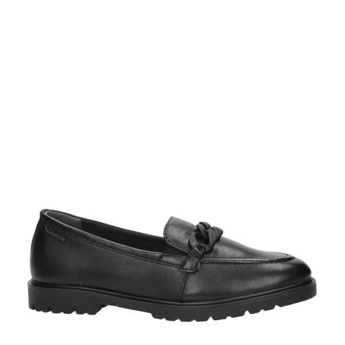 Tamaris Black Leather Loafers with Chain