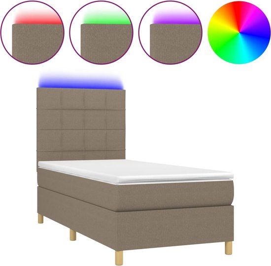 vidaXL Boxspring met matras en LED stof taupe 90x190 cm