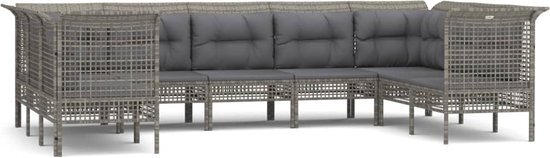 vidaXL 9-delige Loungeset met kussens poly rattan grijs