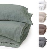 Merkloos / Sans marque Famanu Linnen, Stone-Washed, 2-delig, zeer hoogwaardig beddengoed gemaakt van 100% natuurlijke vezellinnen, standaardformaat, met envelopsluiting, gemaakt in de EU, groen, 135x200+80x80