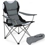 BAKAJI Opvouwbare Camping Stoel Gewatteerde Met Tas Camping Zeestoel Strand Vissen Outdoor Staal En Polyester Met Deurcompartiment Drankjes en Smartphone (grijs)