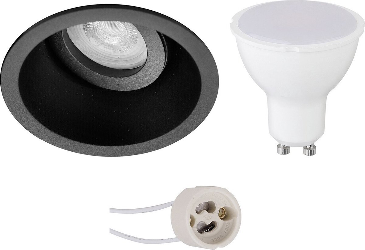 Qualu LED Spot Set - Proma Zano Pro - GU10 Fitting - Dimbaar - Inbouw Rond - Mat Zwart - 6W - Natuurlijk Wit 4200K - Kantelbaar - Ø93mm