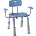 Tabouret de douche ergonomique avec accoudoirs, dossier, hauteur et siège réglables, bleu