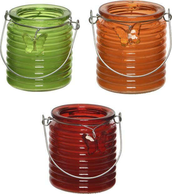 Decoris Citronella Candle Set - 3 Pieces - Glass Wind Light - Multi-Color - 20 Hour Burn Time - Citrus Scent