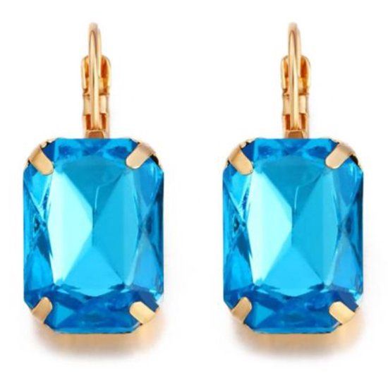 Deja Jewels Lookinggoodtoday Goudkleurige oorbellen voor dames met een grote blauwe steen