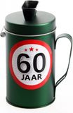 Shoppartners Spaarpot - 60 jaar geworden thema - verjaardag cadeau - Blik met sticker van 9 cm - blik in groen