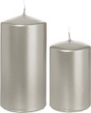 Trend Candles Cilinder Stompkaarsen set 8x stuks argent 8 et 12 cm