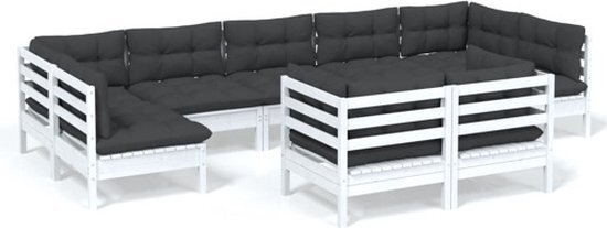 vidaXL 9-delige Loungeset met kussens massief grenenhout wit