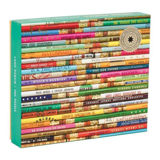 Galison Phat Dog Vintage Pencils 1000 Piece Foil Stamped Puzzle