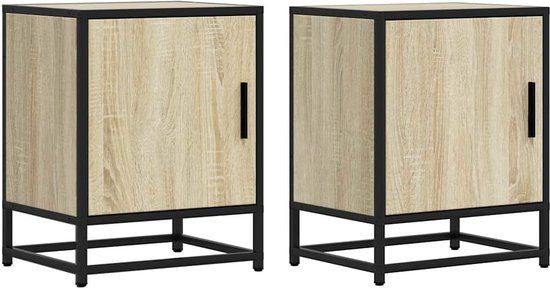 vidaXL Nachtkastjes - 2 stuks - 40x31x50cm - Bewerkt Hout en Metaal - Sonoma Eiken
