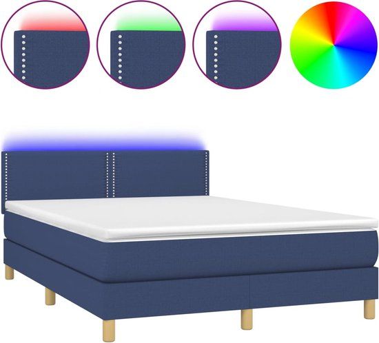 vidaXL Boxspring met matras en LED stof blauw 140x200 cm